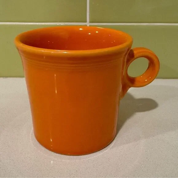 Vintage Fiestaware Tangerine Ring Handle Mug — Orange Fiesta Coffee Cup - Picture 2 of 4